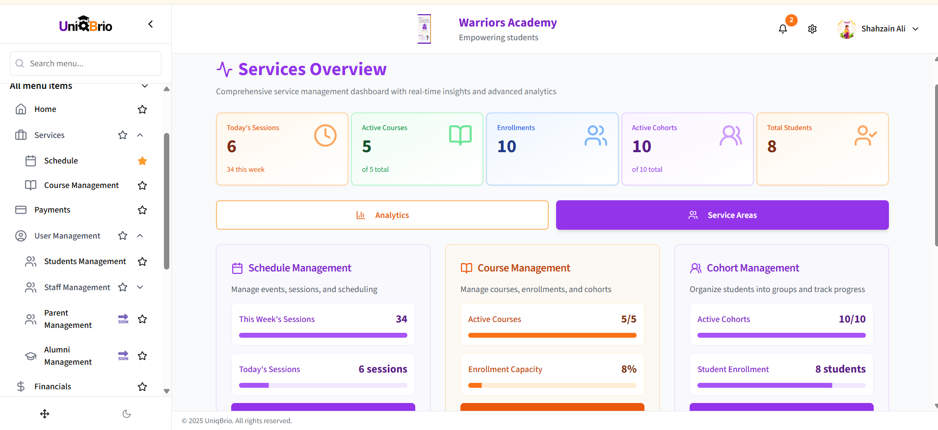 UniqBrio Services Dashboard